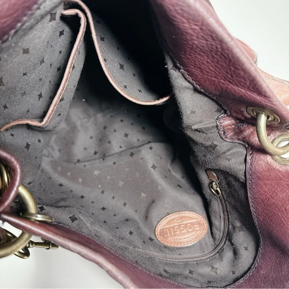 Fossil Women’s Long Live Vintage Leather Explorer Hobo Bag Dark Brown - Picture 14 of 15